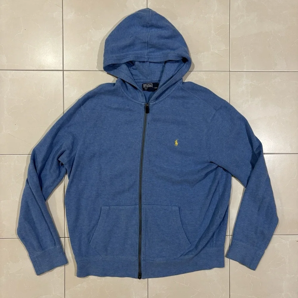 Vintage Polo Ralph Lauren Full Zip Hoodie Men's XL Blue Sweatshirt Pony Y2K